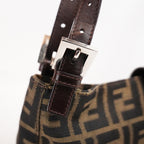 Fendi Zucca Shoulder Bag Media Marrone in Tela FF con Pelle e Hardware Argento