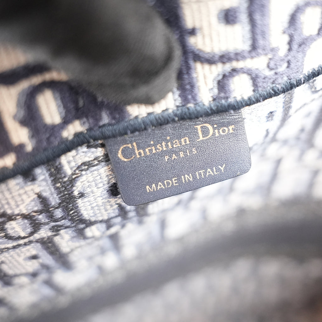 Christian Dior Book Tote Large Blue Oblique Embroidered Canvas Tote Bag