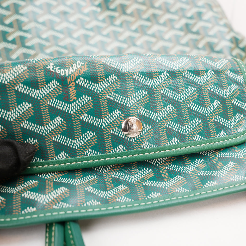 Goyard Saint Louis Tote Bag Verde in Tela Goyardine con Finiture in Pelle e Pochette Coordinata
