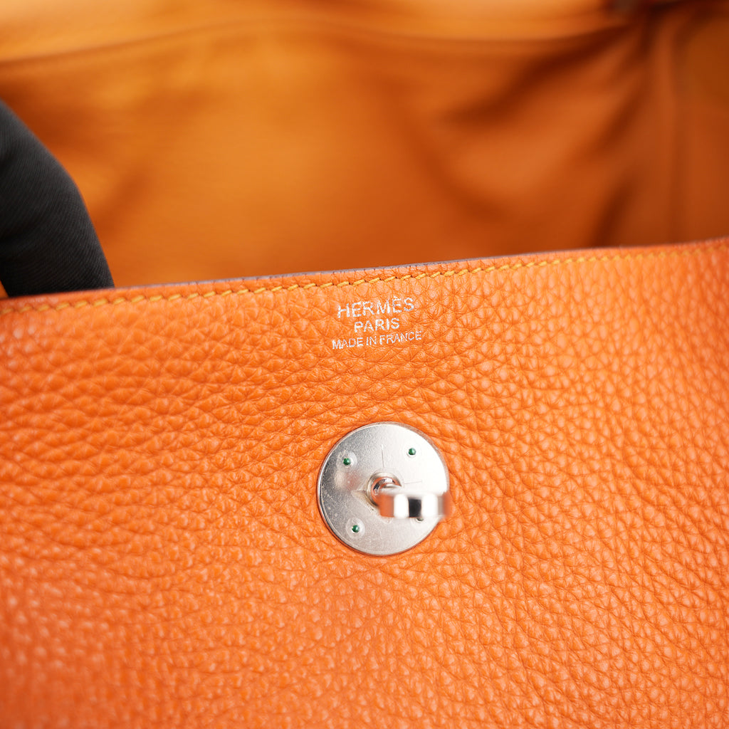 Hermès Lindy 26 Orange Clemence Leather Handbag Top Handle Shoulder Bag