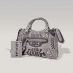 Balenciaga Classic City S Graffiti Crocodile Embossed Leather Handbag Grey Black