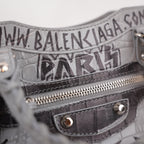 Balenciaga Classic City S Graffiti Crocodile Embossed Leather Handbag Grey Black