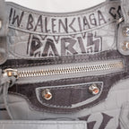 Balenciaga Classic City S Graffiti Crocodile Embossed Leather Handbag Grey Black