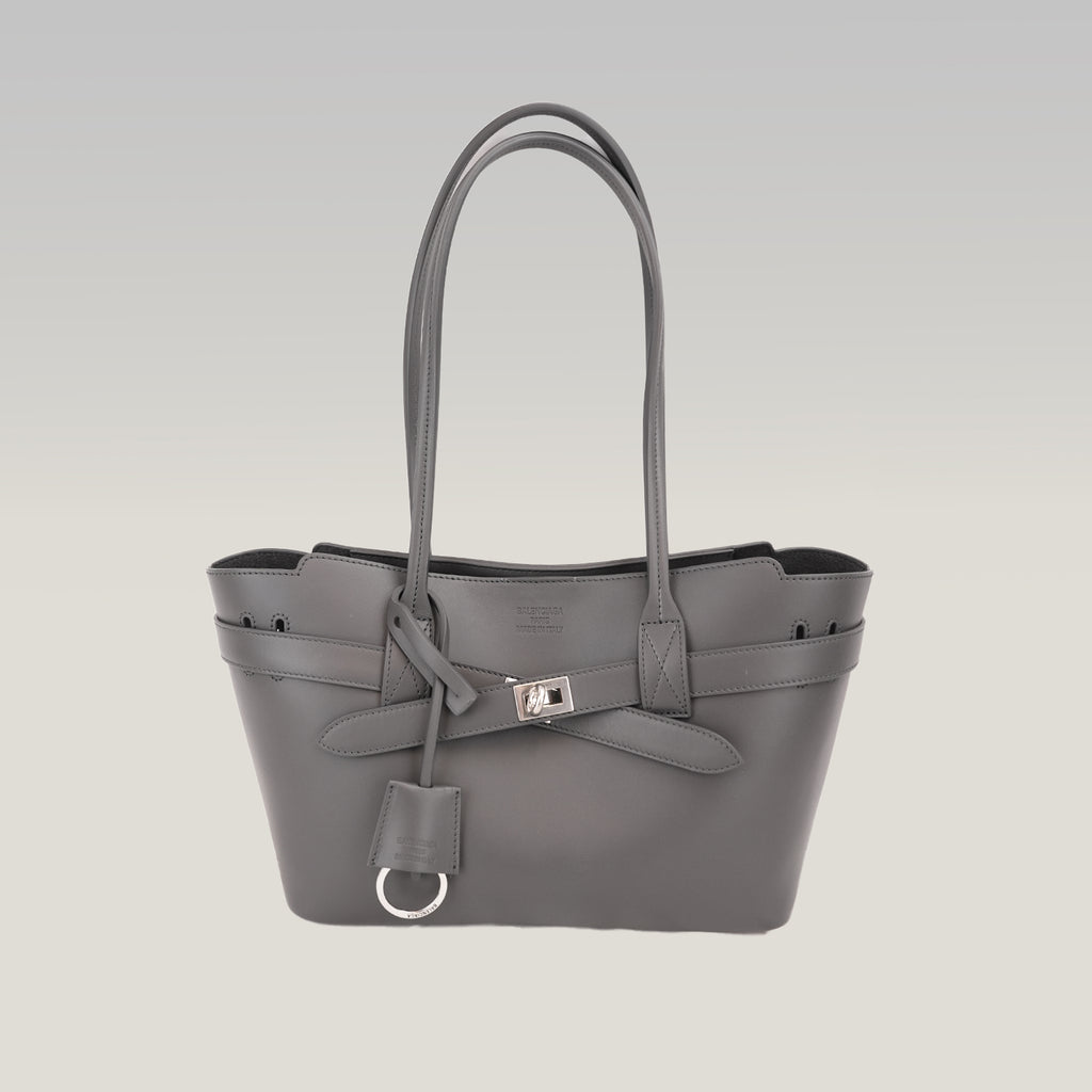Balenciaga Bel Air Carry All Borsa Piccola in Pelle Grigia con Hardware Argento