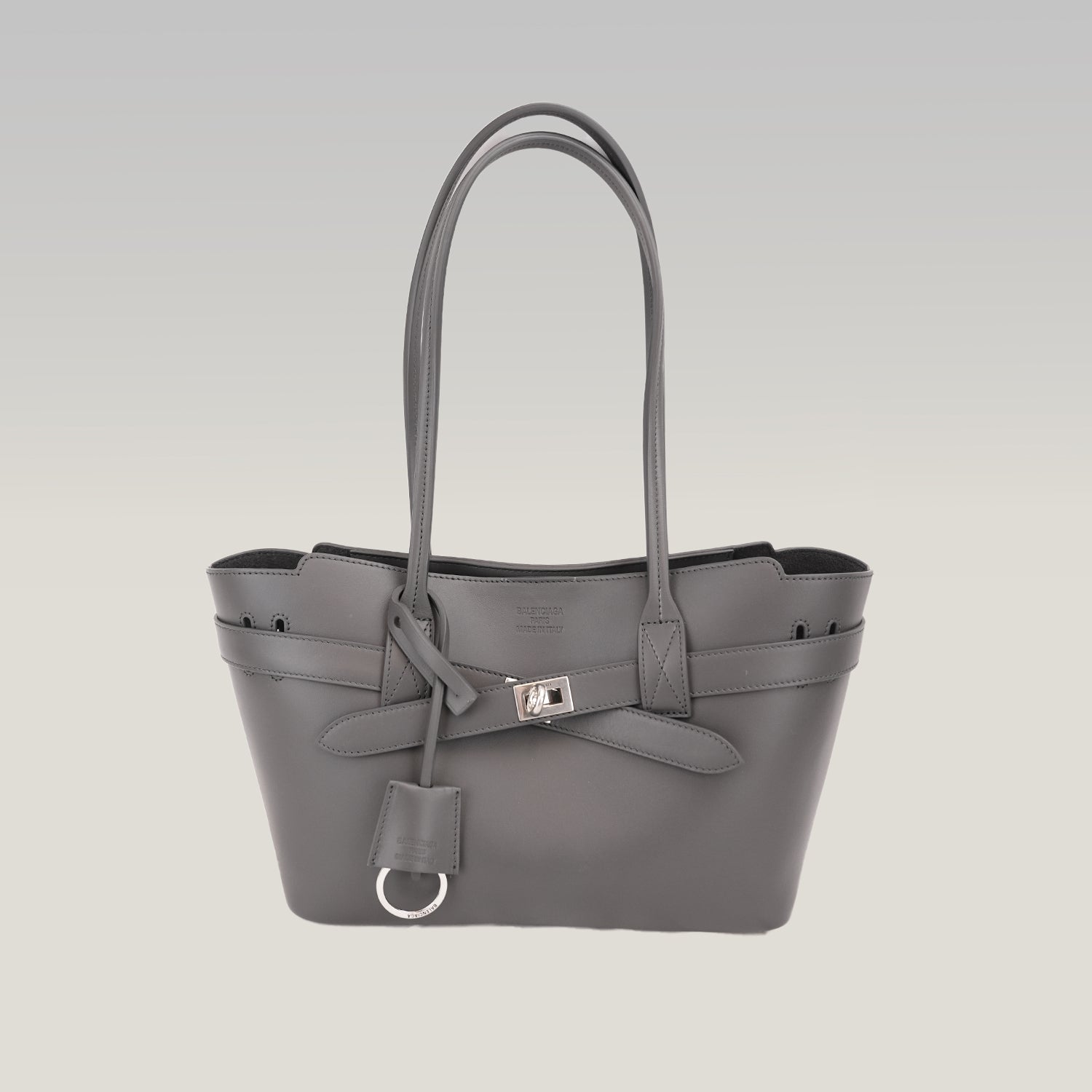 Balenciaga Bel Air Carry All Borsa Piccola in Pelle Grigia con Hardware Argento