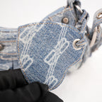 Balenciaga Le Cagole Borsa a Spalla Blu in Denim e Tela Monogram con Borchie
