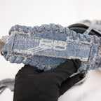 Balenciaga Le Cagole Borsa a Spalla Blu in Denim e Tela Monogram con Borchie