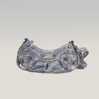 Balenciaga Le Cagole Borsa a Spalla Blu in Denim e Tela Monogram con Borchie