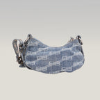 Balenciaga Le Cagole Borsa a Spalla Blu in Denim e Tela Monogram con Borchie