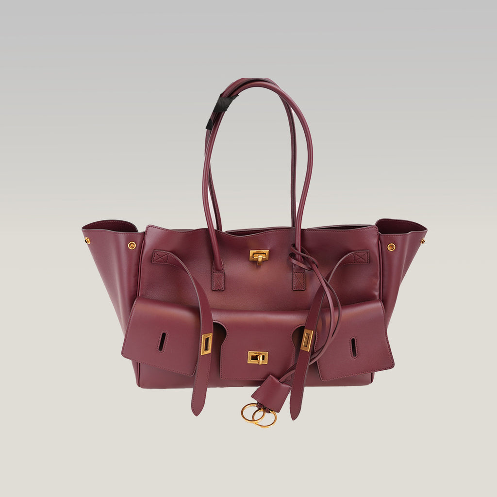 Balenciaga Bel Air Borsa Media in Pelle Bordeaux con Hardware Dorato
