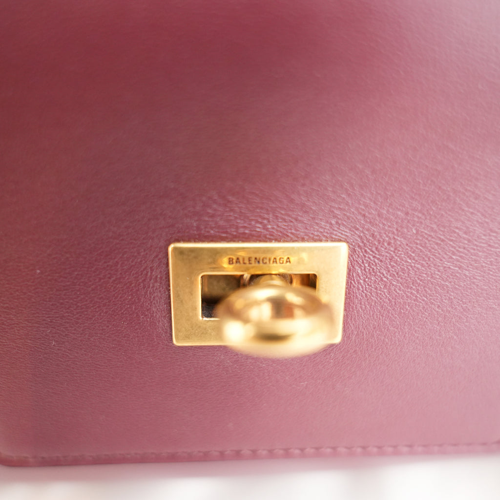 Balenciaga Bel Air Borsa Media in Pelle Bordeaux con Hardware Dorato