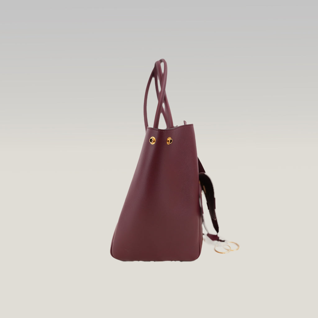 Balenciaga Bel Air Borsa Media in Pelle Bordeaux con Hardware Dorato