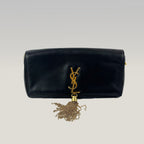 Saint Laurent Kate Tassel Clutch Black Leather YSL Logo Gold Chain Bag
