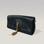 Saint Laurent Kate Tassel Clutch Black Leather YSL Logo Gold Chain Bag