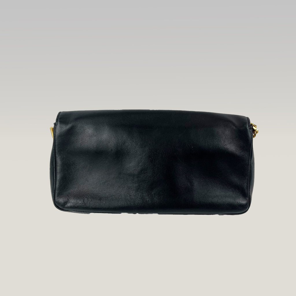 Saint Laurent Kate Tassel Clutch Black Leather YSL Logo Gold Chain Bag