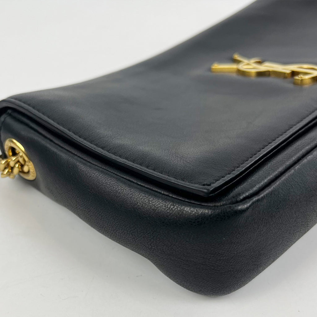Saint Laurent Kate Tassel Clutch Black Leather YSL Logo Gold Chain Bag