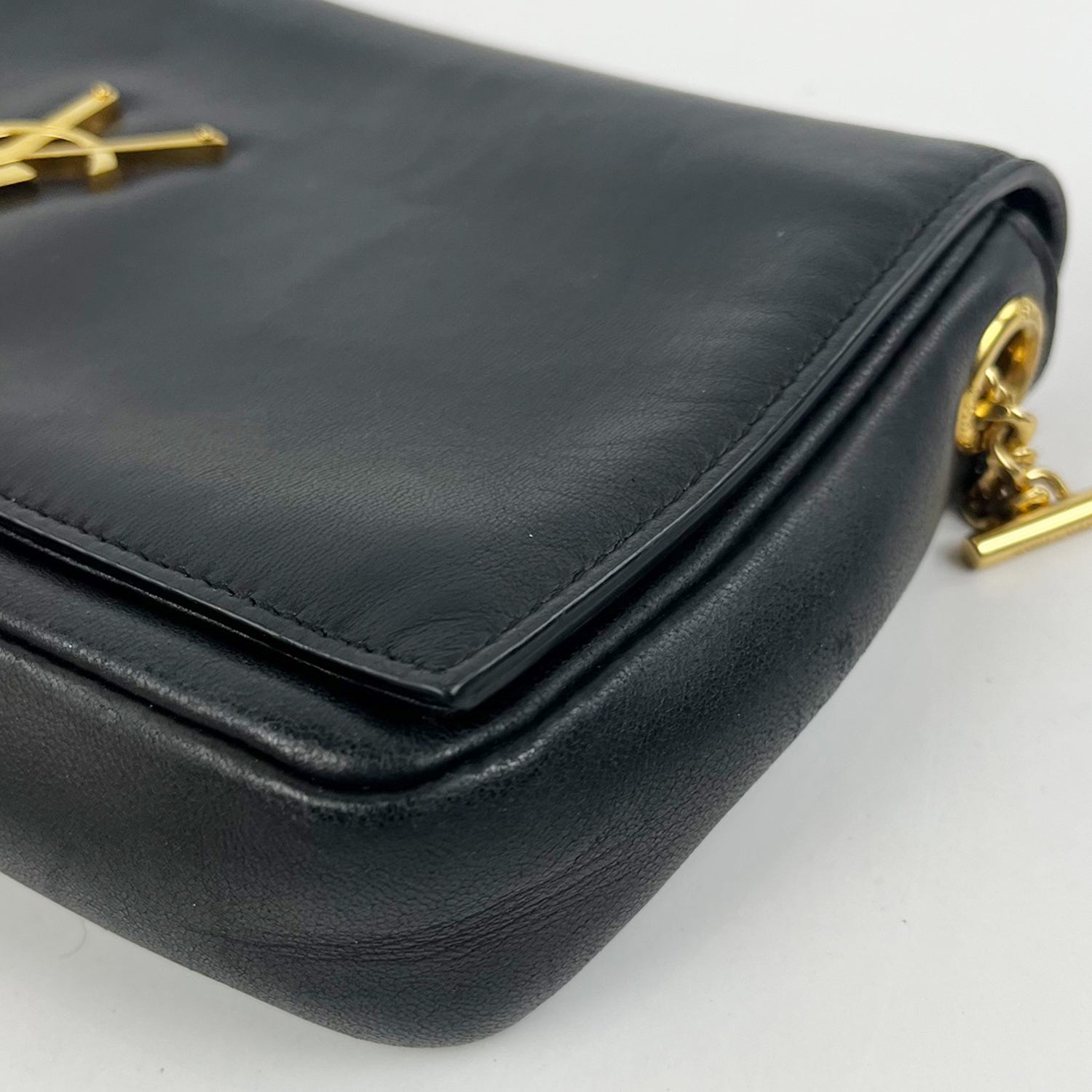 Saint Laurent Kate Tassel Clutch Black Leather YSL Logo Gold Chain Bag
