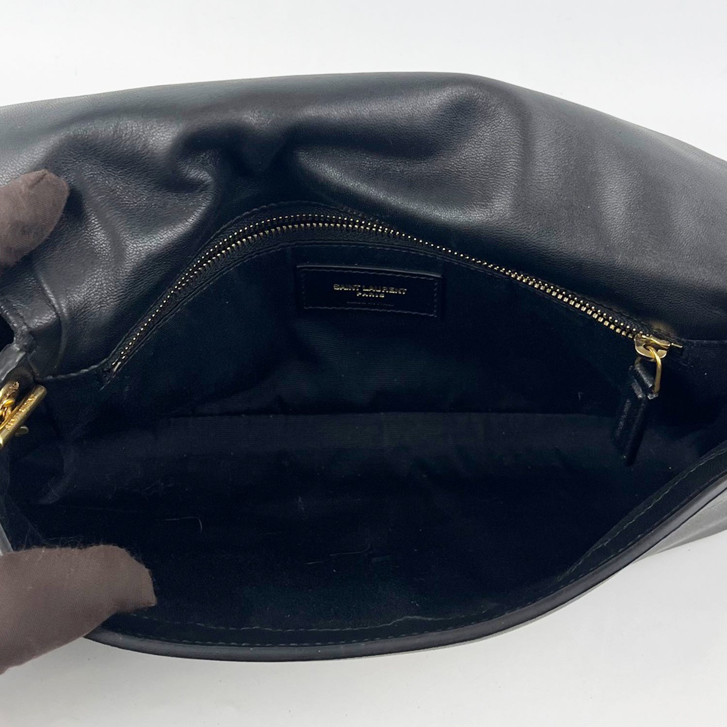 Saint Laurent Kate Tassel Clutch Black Leather YSL Logo Gold Chain Bag