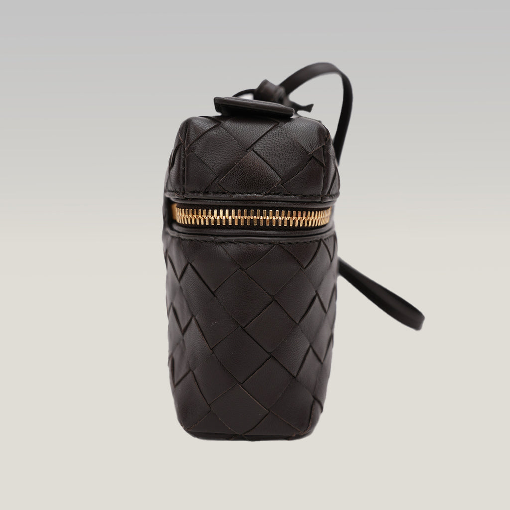 Bottega Veneta Beauty Case Intrecciato in Pelle Marrone