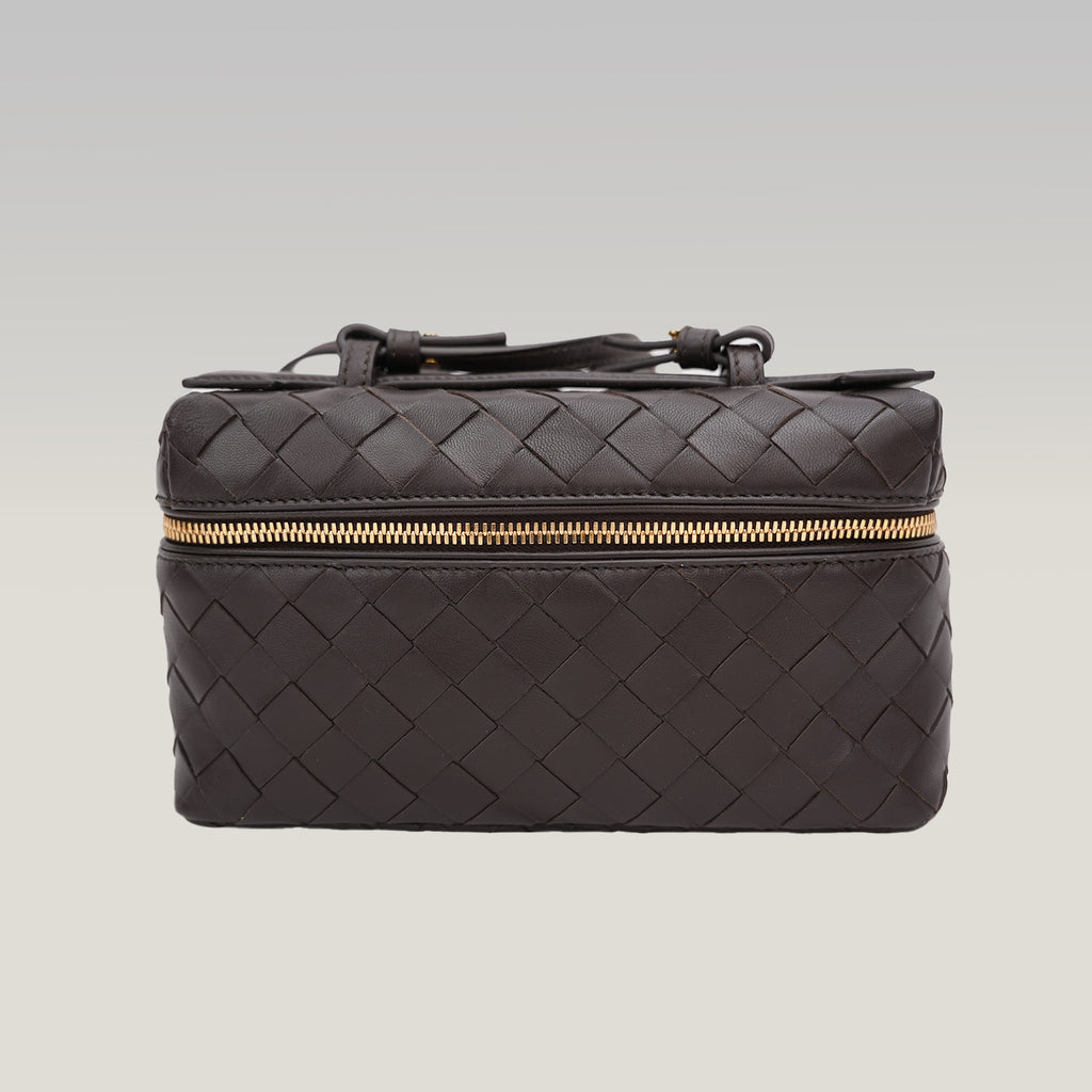 Bottega Veneta Beauty Case Intrecciato in Pelle Marrone