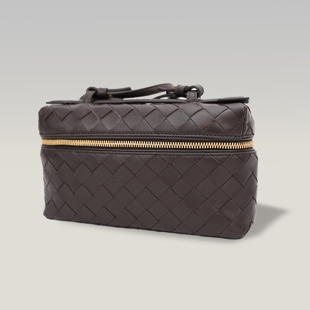 Bottega Veneta Beauty Case Intrecciato in Pelle Marrone