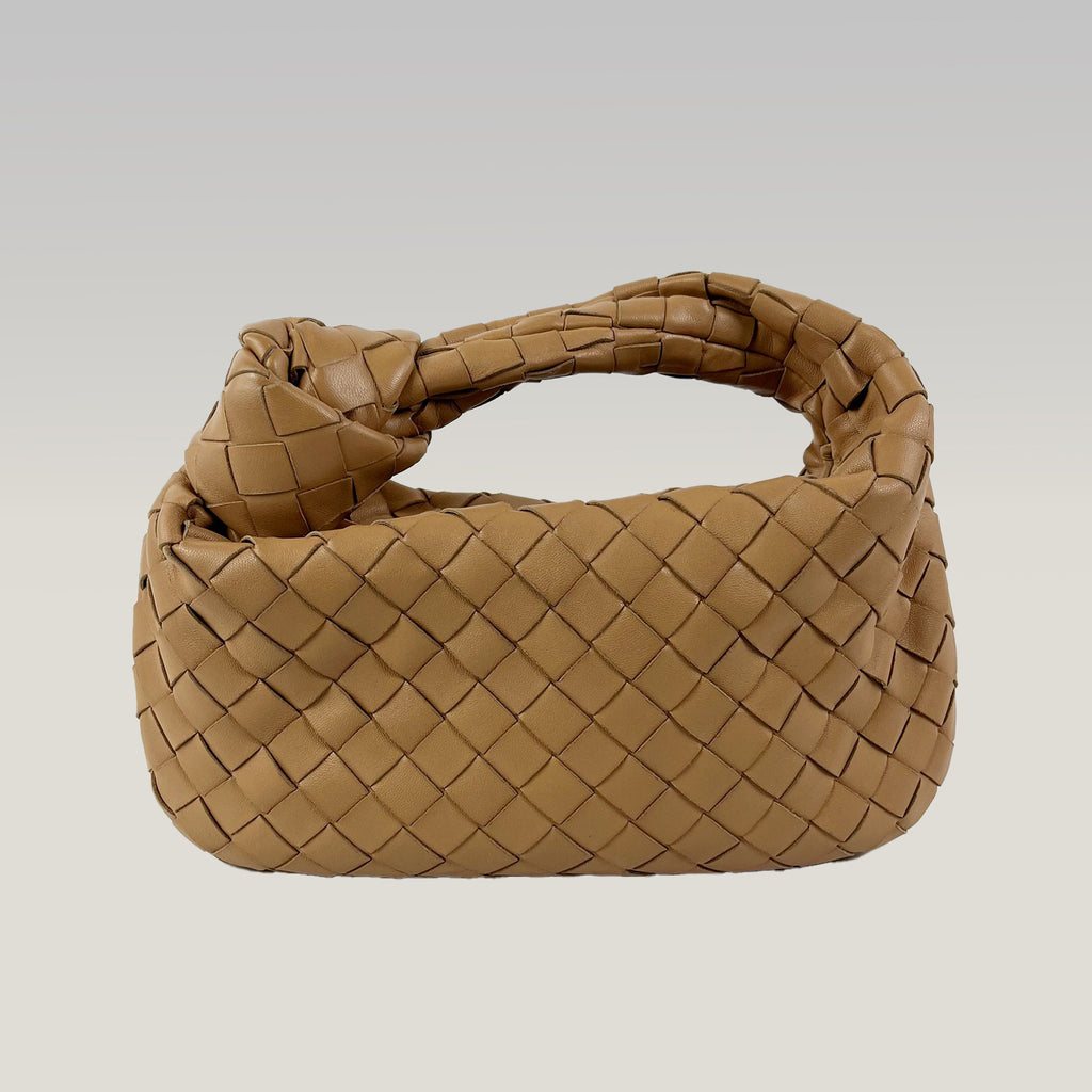 Bottega Veneta Jodie Teen Borsa a Mano in Pelle Intrecciata Marrone Cammello