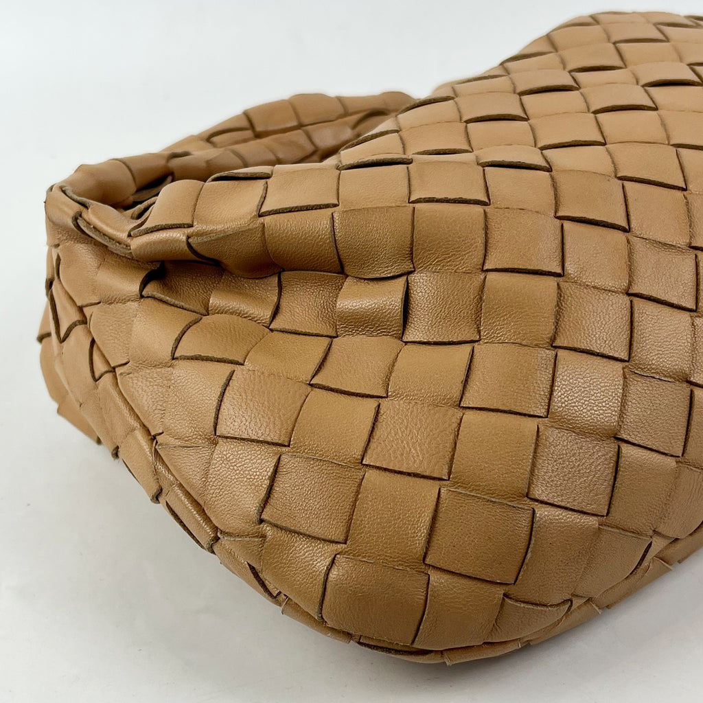 Bottega Veneta Jodie Teen Borsa a Mano in Pelle Intrecciata Marrone Cammello