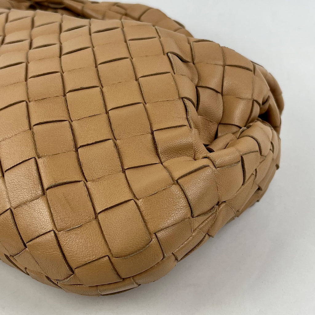 Bottega Veneta Jodie Teen Borsa a Mano in Pelle Intrecciata Marrone Cammello