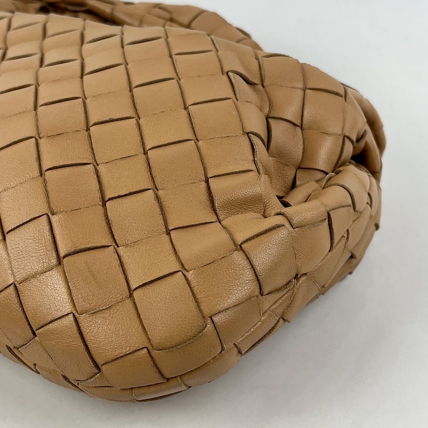 Bottega Veneta Jodie Teen Borsa a Mano in Pelle Intrecciata Marrone Cammello