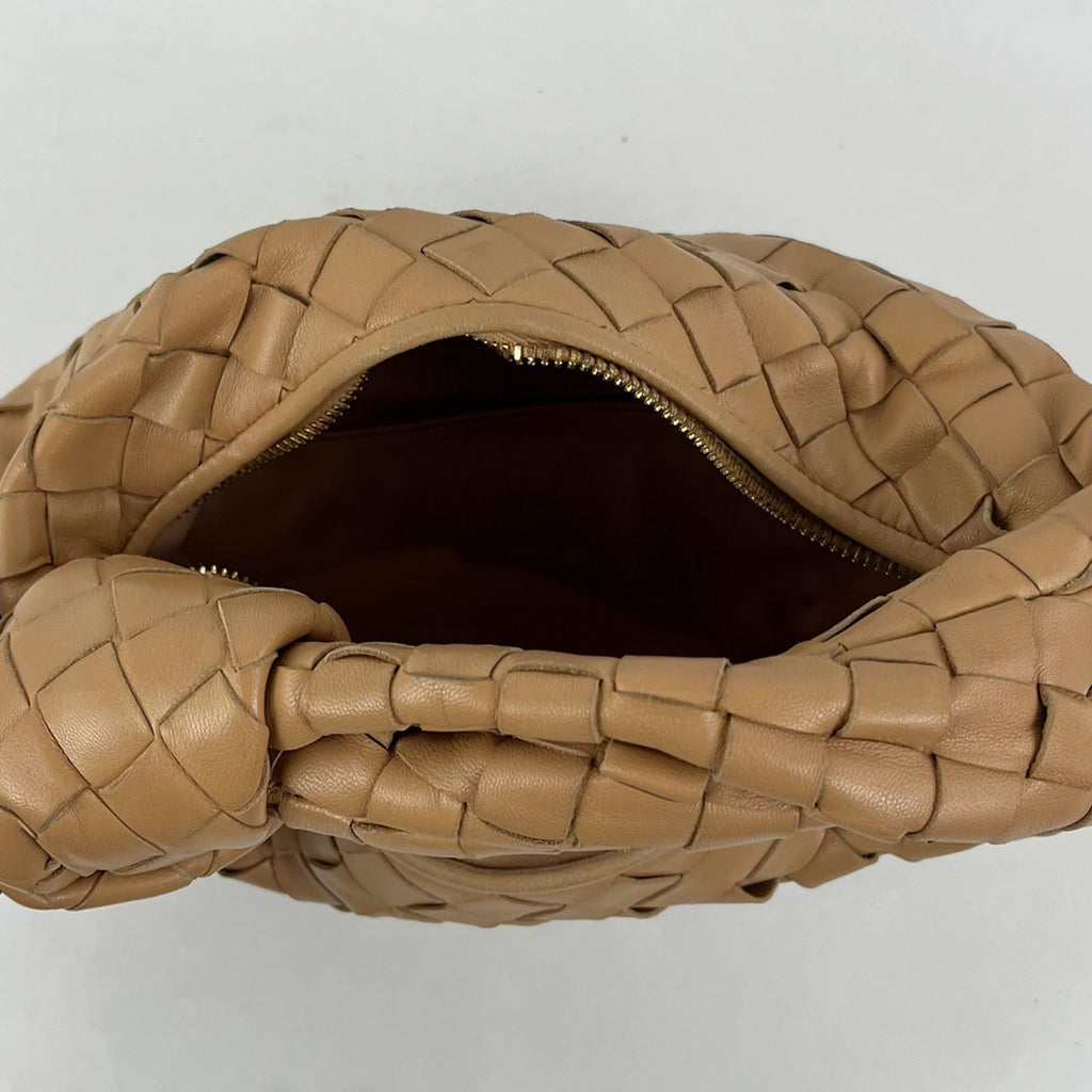 Bottega Veneta Jodie Teen Borsa a Mano in Pelle Intrecciata Marrone Cammello