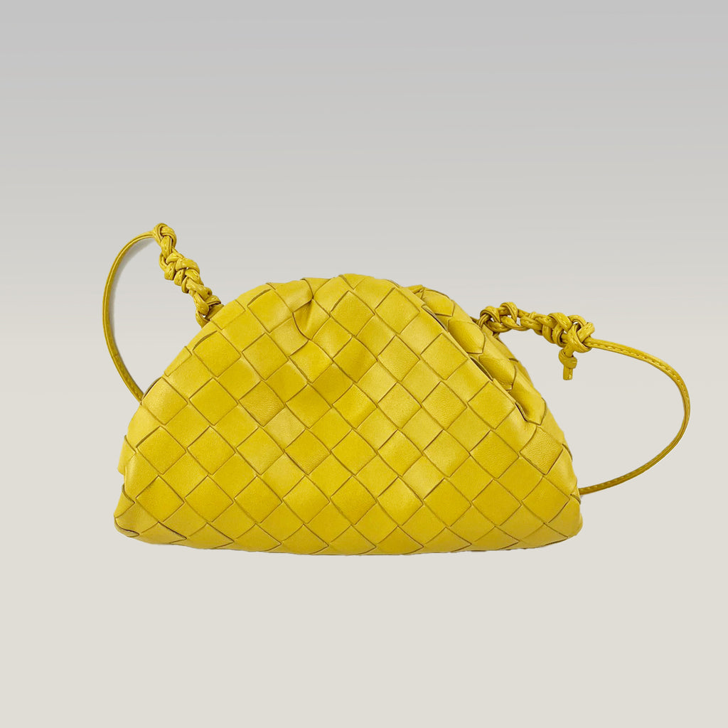 Borsa Bottega Veneta Mini Pouch Gialla in Pelle Intrecciata con Tracolla
