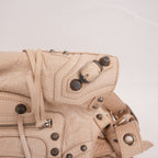 Balenciaga Neo Cagole Borsa Piccola in Pelle Arena Beige Nude con Borchie e Frange 26 cm