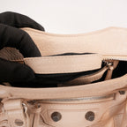 Balenciaga Neo Cagole Borsa Piccola in Pelle Arena Beige Nude con Borchie e Frange 26 cm