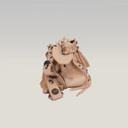 Balenciaga Neo Cagole Borsa Piccola in Pelle Arena Beige Nude con Borchie e Frange 26 cm