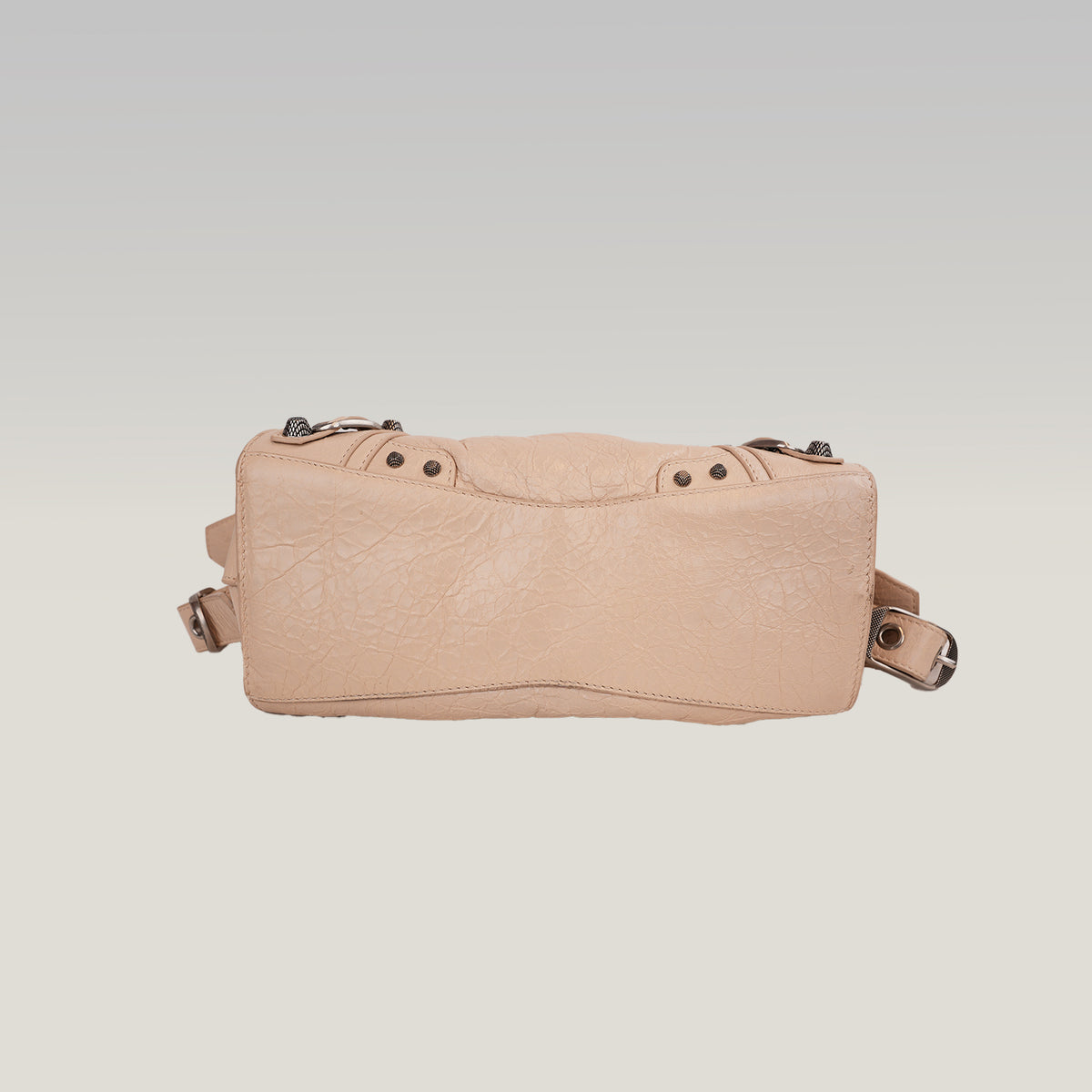 Balenciaga Neo Cagole Borsa Piccola in Pelle Arena Beige Nude con Borchie e Frange 26 cm