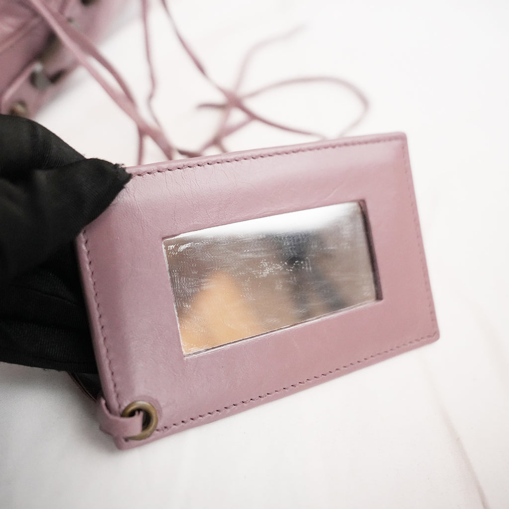 Balenciaga City Medium Parme Pink Waxed Leather Studded Motorcycle Bag