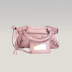Balenciaga City Medium Parme Pink Waxed Leather Studded Motorcycle Bag