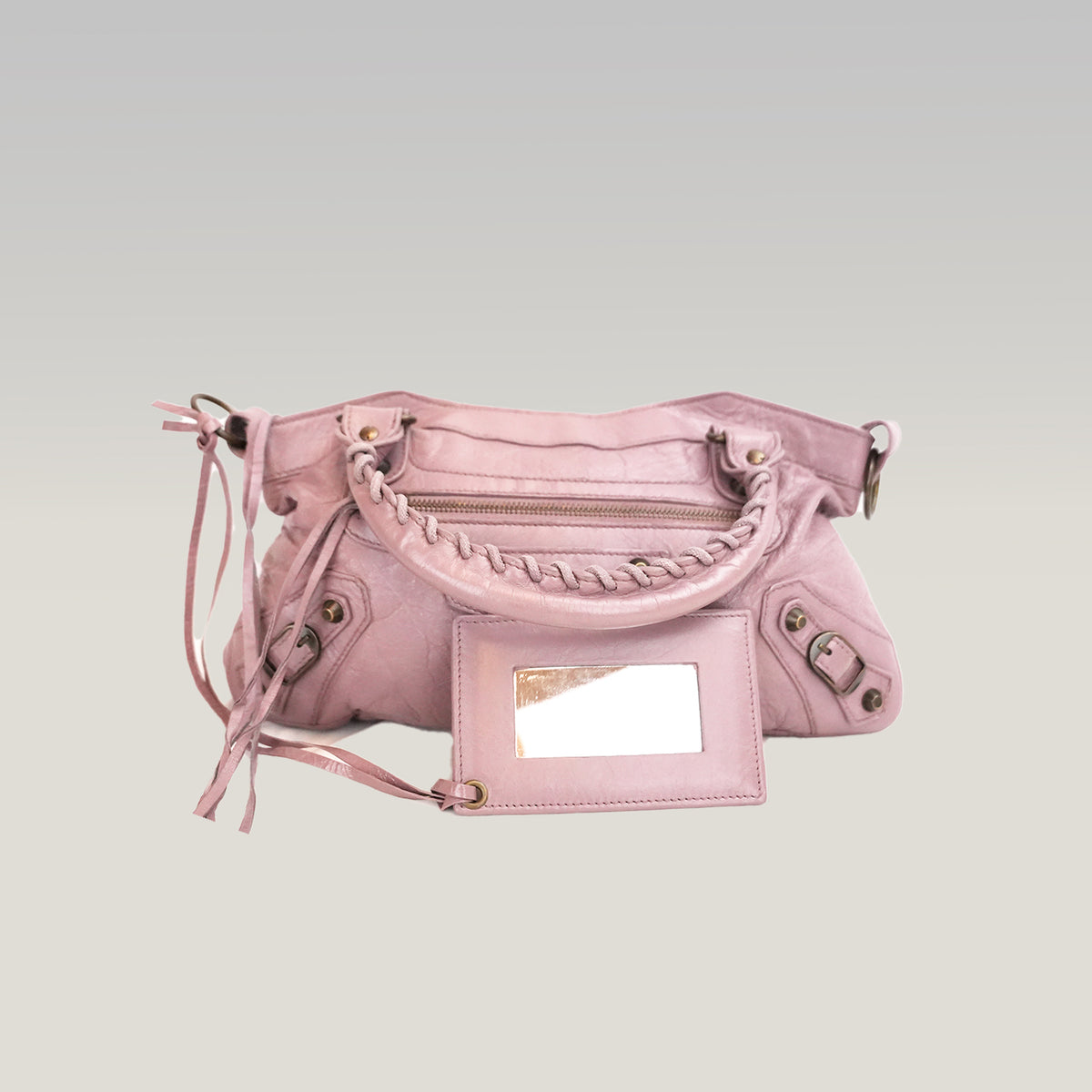 Balenciaga City Medium Parme Pink Waxed Leather Studded Motorcycle Bag