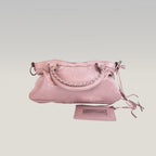 Balenciaga City Medium Parme Pink Waxed Leather Studded Motorcycle Bag