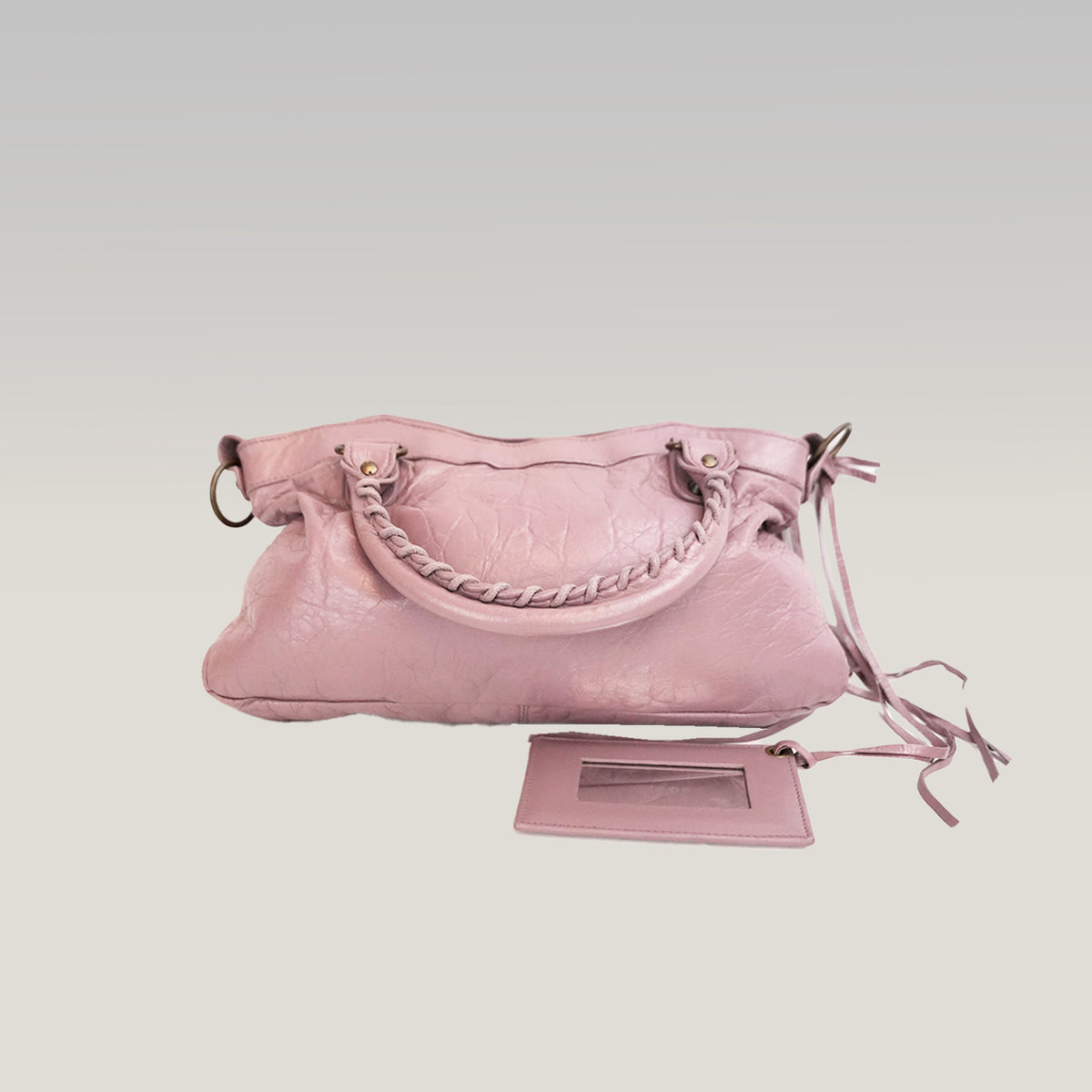 Balenciaga City Medium Parme Pink Waxed Leather Studded Motorcycle Bag