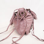 Balenciaga City Medium Parme Pink Waxed Leather Studded Motorcycle Bag