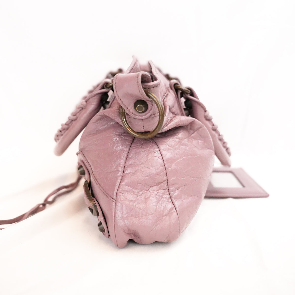 Balenciaga City Medium Parme Pink Waxed Leather Studded Motorcycle Bag