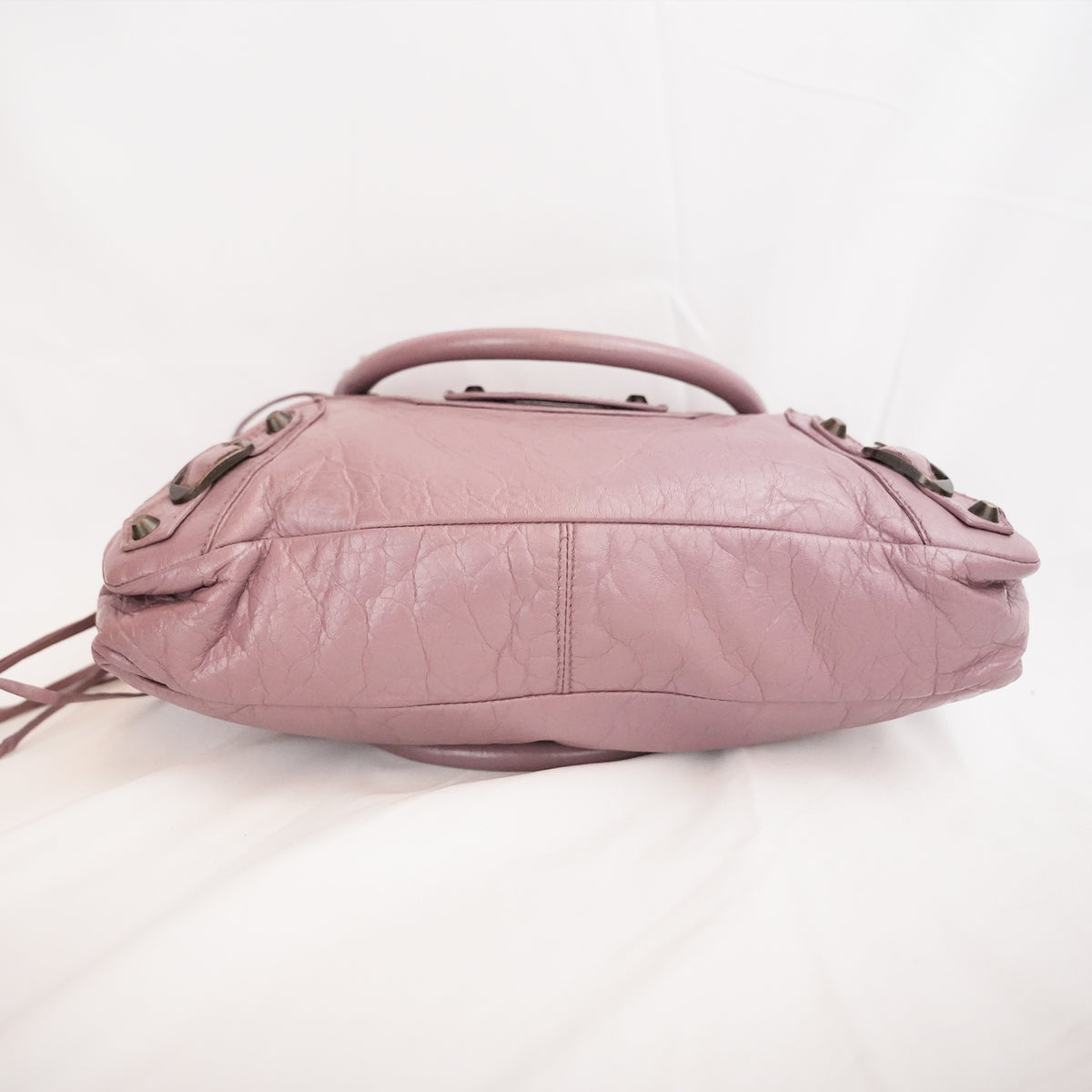 Balenciaga City Medium Parme Pink Waxed Leather Studded Motorcycle Bag