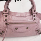 Balenciaga City Medium Parme Pink Waxed Leather Studded Motorcycle Bag