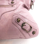 Balenciaga City Medium Parme Pink Waxed Leather Studded Motorcycle Bag