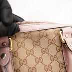 Gucci GG Canvas Boston Bag Beige & Pink Leather Trim Medium Top Handle Bag