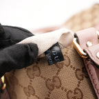Gucci GG Canvas Boston Bag Beige & Pink Leather Trim Medium Top Handle Bag