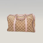 Gucci GG Canvas Boston Bag Beige & Pink Leather Trim Medium Top Handle Bag