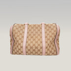 Gucci GG Canvas Boston Bag Beige & Pink Leather Trim Medium Top Handle Bag