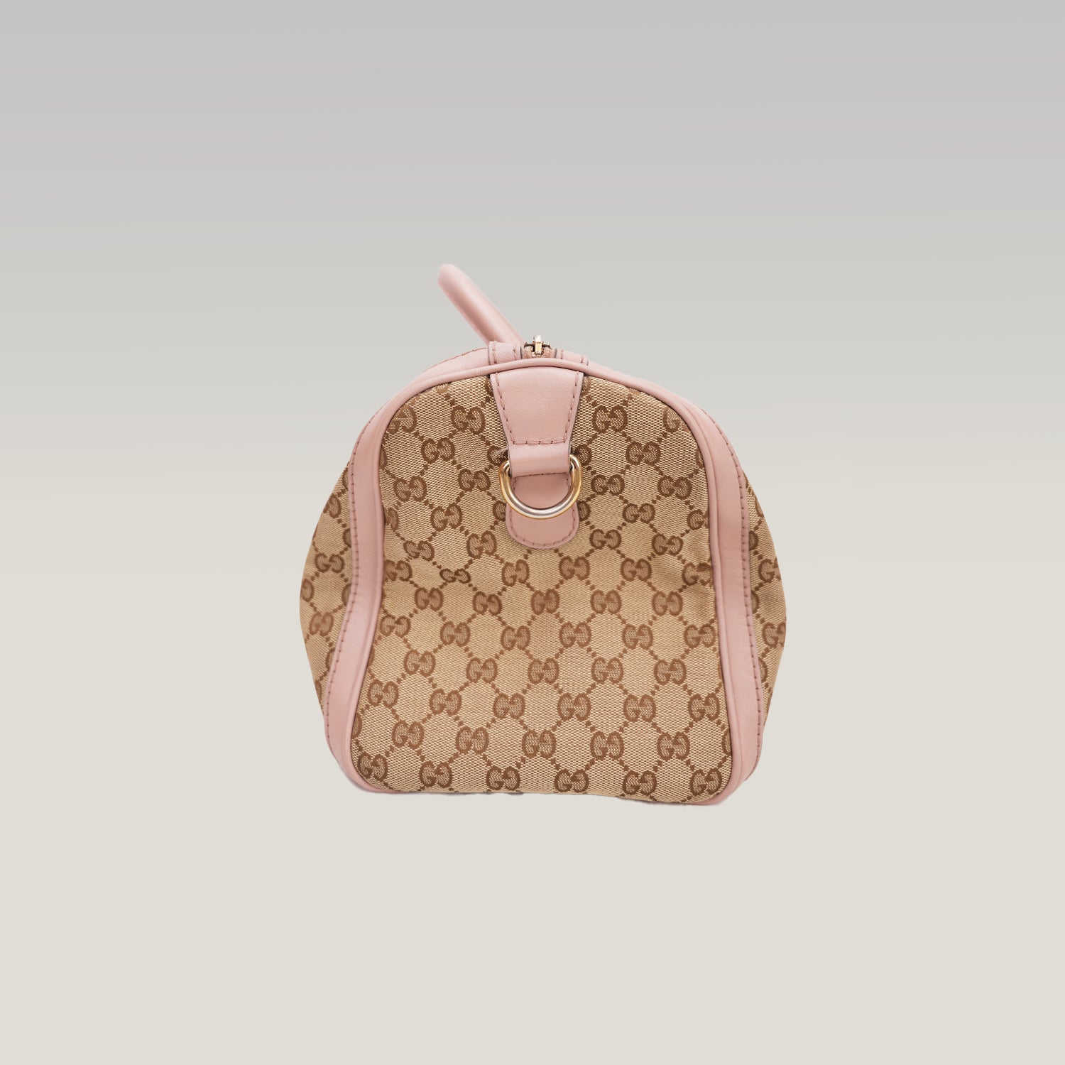 Gucci GG Canvas Boston Bag Beige & Pink Leather Trim Medium Top Handle Bag